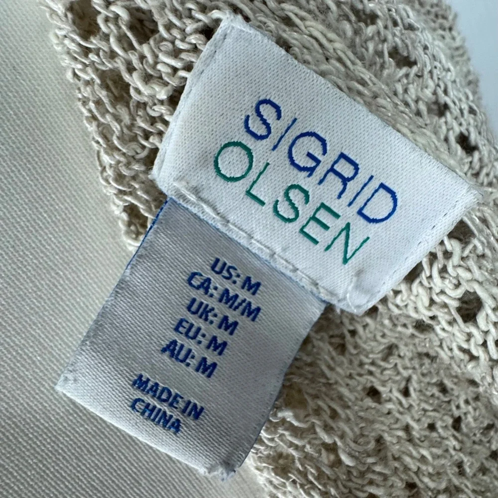 Sigrid Olsen Women Open Knit‎ Hooded Cardigan Coastal Sweater Beach Preppy Sz M